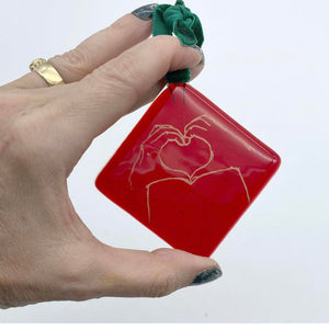 Heart-Hands Glass Ornament
