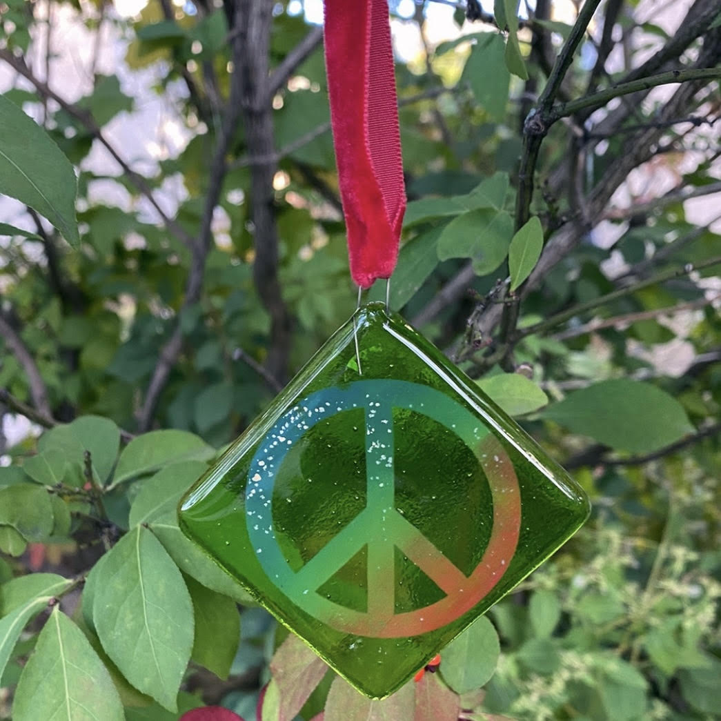 Rainbow Peace Glass Ornament